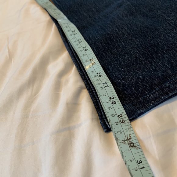 Jeans, blue wash denim, low rise, straight leg, flat pockets on back, size 13. - Picture 2 of 8